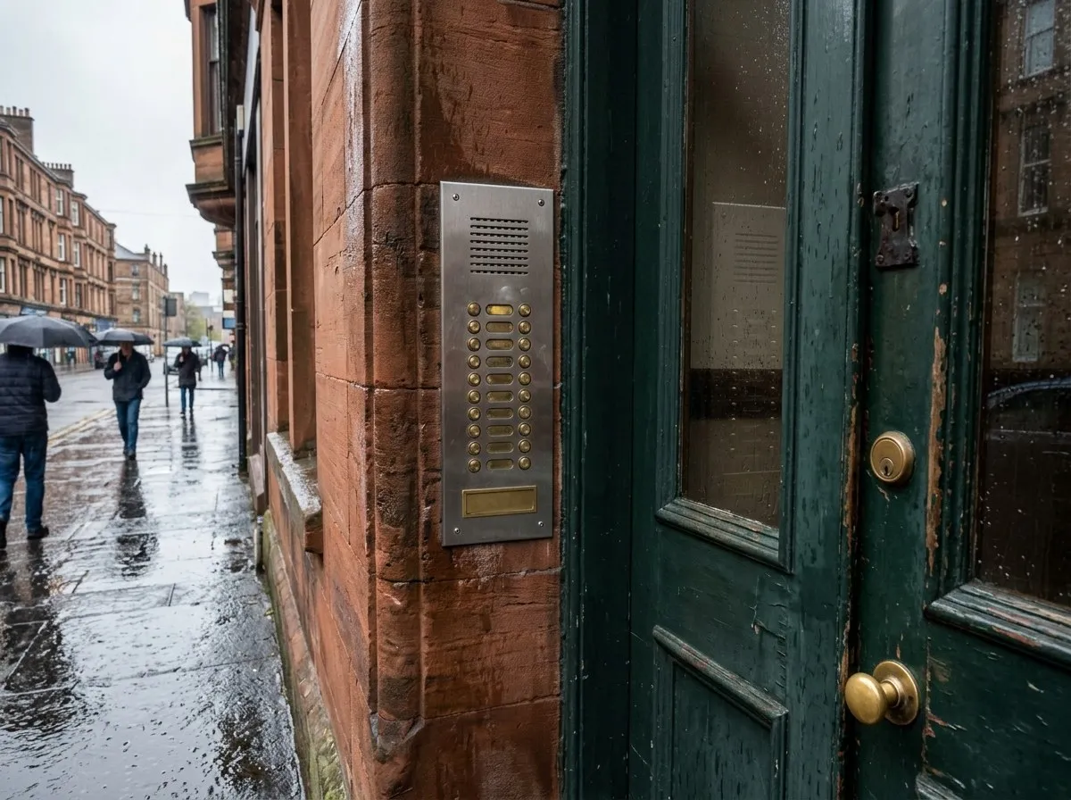 Door entry panel at a tenement close door